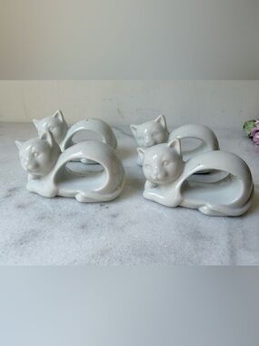 Vintage ceramic cat napkin rings